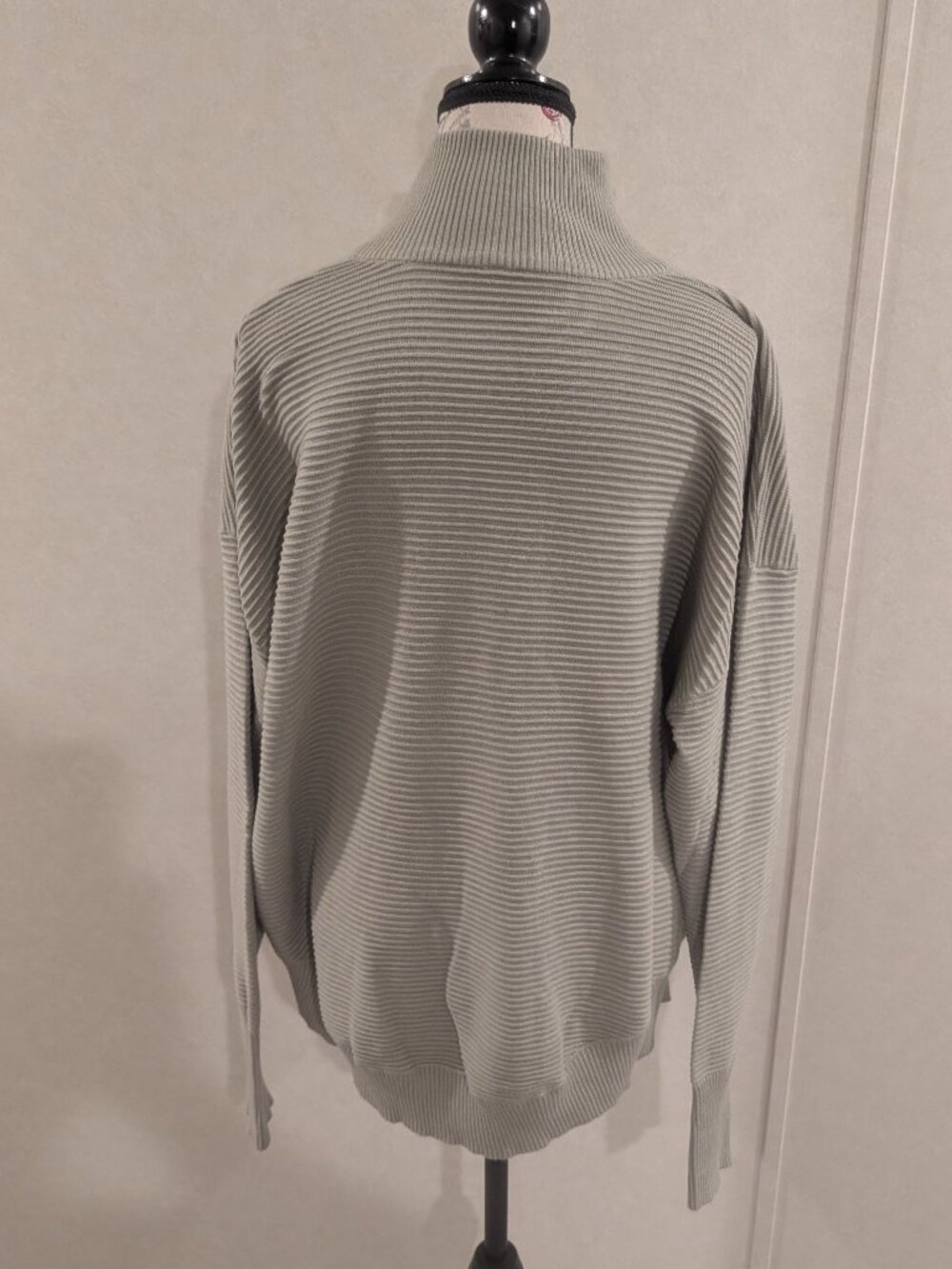 Sage Green Ribbed Quarter Zip Pullover Sweater XL Ottoman Knit Slouchy - Picture 9 of 9
